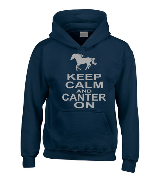 Keep Calm and Canter on Hoodie with Horse and Sparkling Silver Print