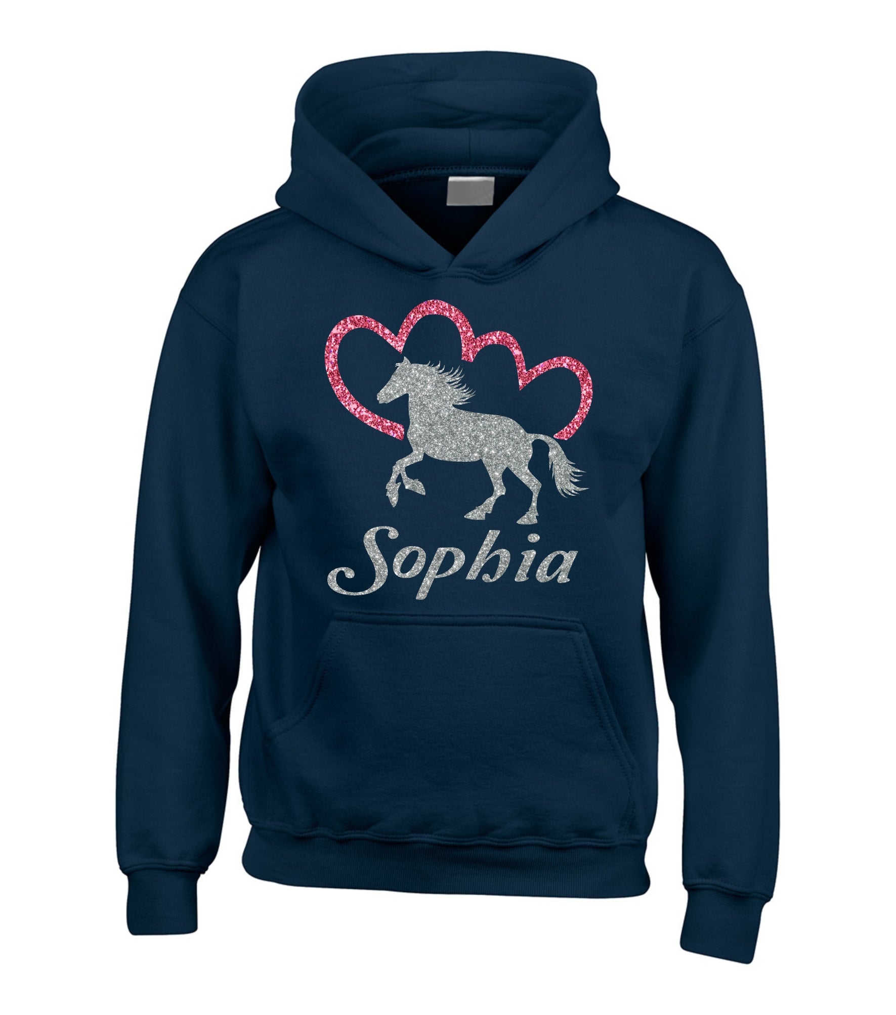 Sweat à capuche Horsey and Heart personnalisé avec imprimé scintillant scintillant 