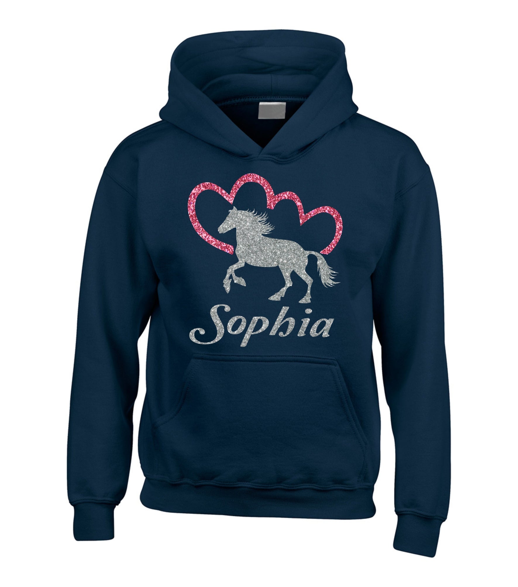 Personalised Horsey and Heart Hoodie with Sparkling Glitter Print