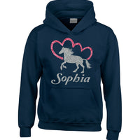 Sweat à capuche Horsey and Heart personnalisé avec imprimé scintillant scintillant 