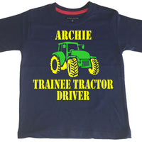 T-shirt personnalisé pour enfants "Trainee Tractor Driver" avec votre nom !