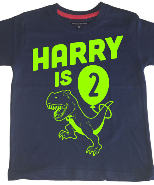 Personalised Birthday Dinosaur Children's T Shirt with Name and Age