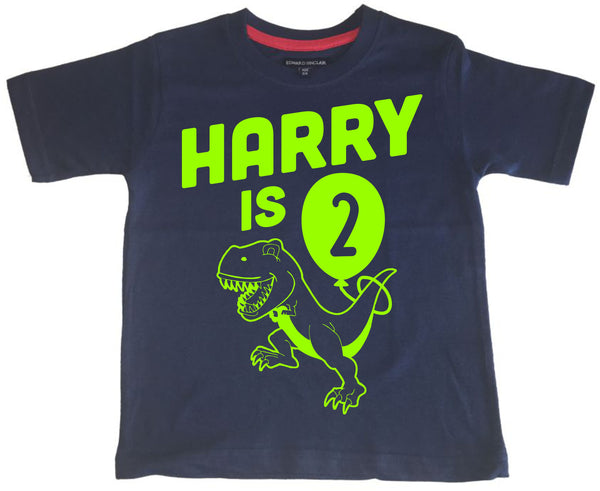 Personalised Birthday Dinosaur Children's T Shirt with Name and Age