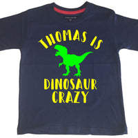 Personalised 'Dinosaur Crazy' with Your Name! Children's Kids T Shirt