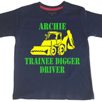Personalised 'Trainee Digger Driver' Children's T Shirt with Your Name!