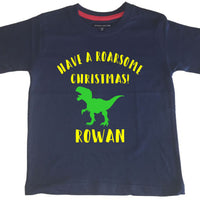 Personnalisé Avoir un Noël rugissant avec le nom ! T-shirt pour enfants