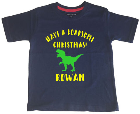 Personnalisé Avoir un Noël rugissant avec le nom ! T-shirt pour enfants