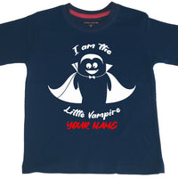 Personalised I am the Little Vampire with Name Children's T-shirt with a white, red and black print