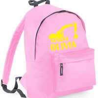 Personalised Digger Backpack with Yellow Print