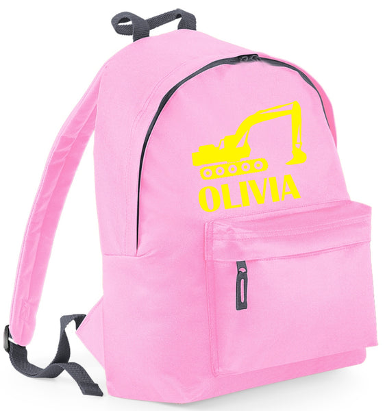 Personalised Digger Backpack with Yellow Print