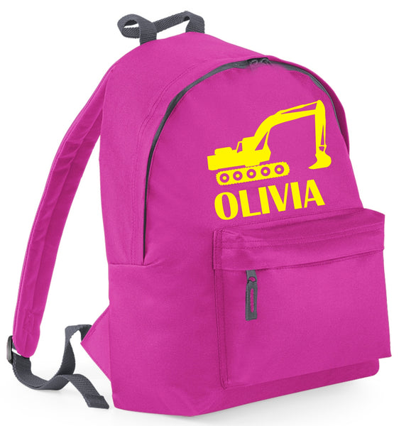 Personalised Digger Backpack with Yellow Print