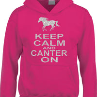 Keep Calm and Canter on Hoodie with Horse and Sparkling Silver Print