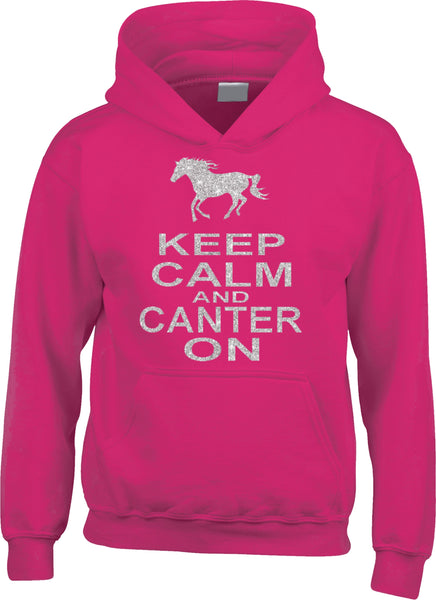 Keep Calm and Canter on Hoodie with Horse and Sparkling Silver Print