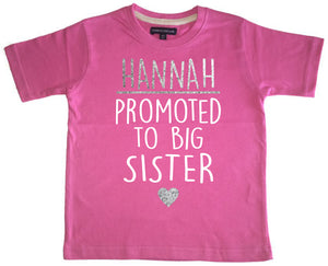 Edward Sinclair Personalised 'Promoted to Big Sister' with Your Name! Children's Girls T Shirt