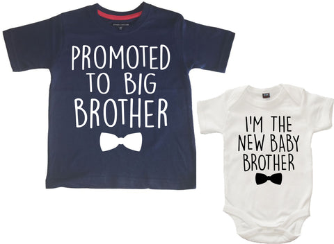 Promu au T-shirt bleu marine Big Brother et au nouveau body blanc Baby Brother 