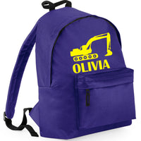 Personalised Digger Backpack with Yellow Print