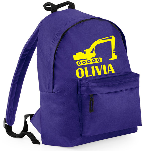 Personalised Digger Backpack with Yellow Print