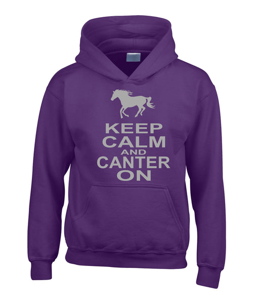 Keep Calm and Canter on Hoodie with Horse and Sparkling Silver Print