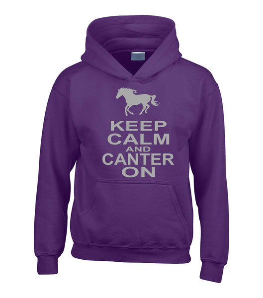 Keep Calm and Canter on Hoodie with Horse and Sparkling Silver Print