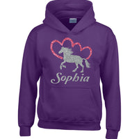 Sweat à capuche Horsey and Heart personnalisé avec imprimé scintillant scintillant 