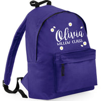 Personalised Daisy Ditsy Backpack with Name and Class in White and Yellow Print