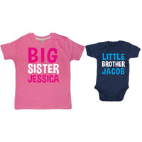 Personalised Big Sister T-Shirt and Little Brother Bodysuit Set