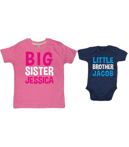 Personalised Big Sister T-Shirt and Little Brother Bodysuit Set