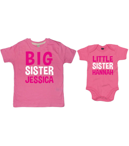 Personalised Big Sister T-Shirt and Little Sister Bodysuit Set