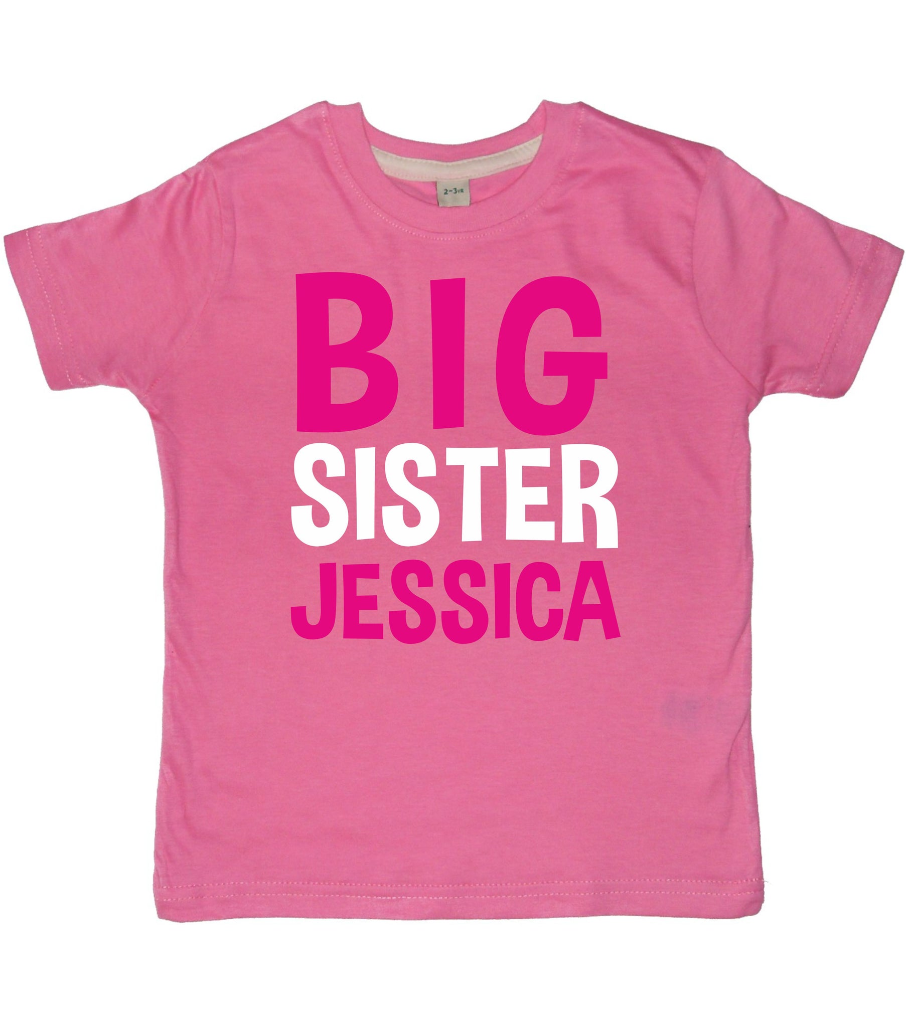 T-shirt Big Sister personnalisé avec imprimé rose et blanc 