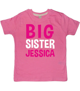 Personalised Big Sister T-Shirt With Pink & White Print