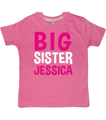 T-shirt Big Sister personnalisé avec imprimé rose et blanc 