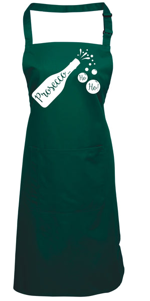 Prosecco Ho Ho Ho Apron with a White Glitter Print