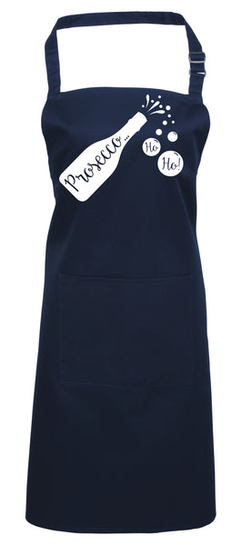 Prosecco Ho Ho Ho Apron with a White Glitter Print