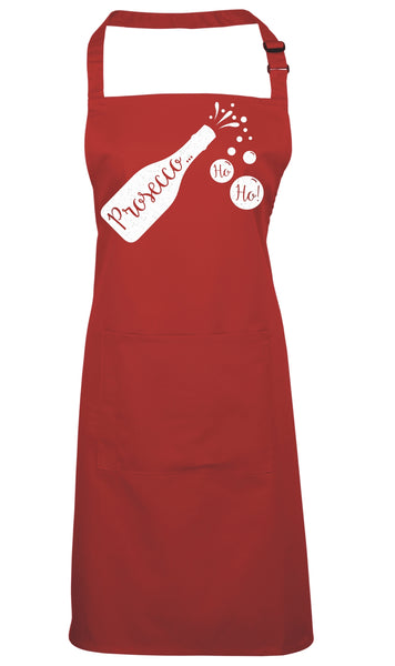 Prosecco Ho Ho Ho Apron with a White Glitter Print