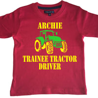 T-shirt personnalisé pour enfants "Trainee Tractor Driver" avec votre nom !