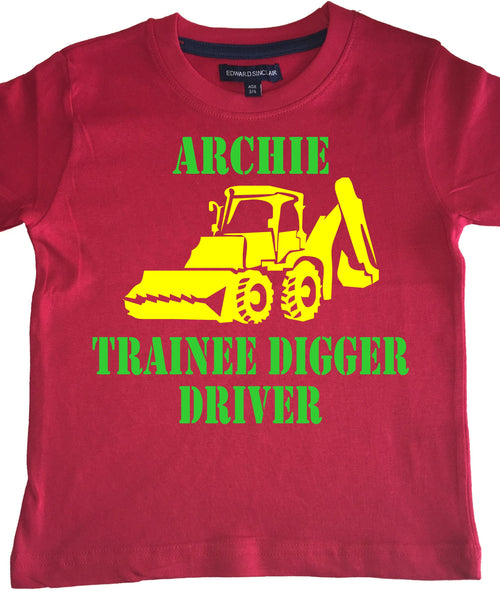 T-shirt personnalisé pour enfants 'Trainee Digger Driver' avec votre nom ! 