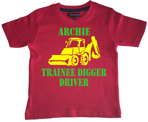 T-shirt personnalisé pour enfants 'Trainee Digger Driver' avec votre nom ! 