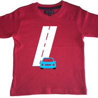 Red Birthday Racetrack Children's T-Shirt with White and Blue Print