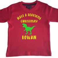 Personnalisé Avoir un Noël rugissant avec le nom ! T-shirt pour enfants