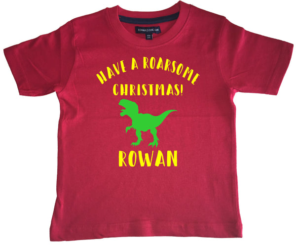 Personnalisé Avoir un Noël rugissant avec le nom ! T-shirt pour enfants