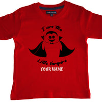 Personalised I am the Little Vampire with Name Children's T-shirt with a white, red and black print