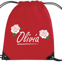 Personalised English Rose Drawstring Bag