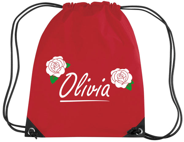 Personalised English Rose Drawstring Bag