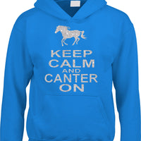 Keep Calm and Canter on Hoodie with Horse and Sparkling Silver Print
