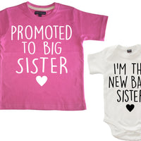 Promu au t-shirt rose bubblegum Big Sister et à l'ensemble de body blanc New Baby Sister 