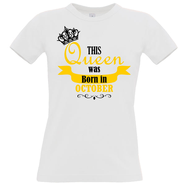 Personnalisé cette reine est née en mois T-shirt ajusté d'anniversaire pour femmes