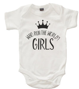 'Who run the World? Girls' White Baby Bodysuit