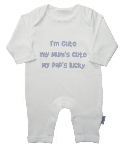 I'm Cute My Mum's Cute My Dad's Lucky 6-12 Months White Romper