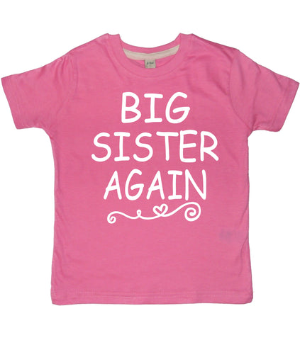 Big Sister Again - T-shirt rose bonbon avec imprimé à paillettes blanches 