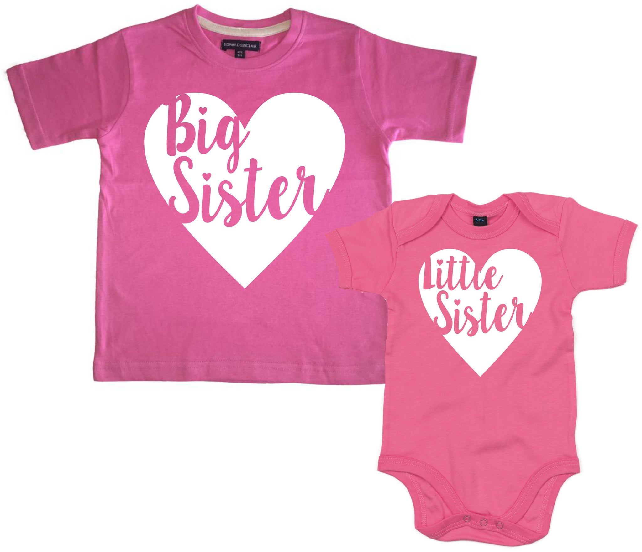 Big Sister and Little Sister Heart T Shirt and Baby Bodysuit Set